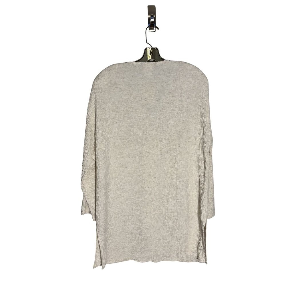 Carole Little Embroidered Button-Down Cream Tunic Rayon/Linen Blend Size 8 - Picture 4 of 9